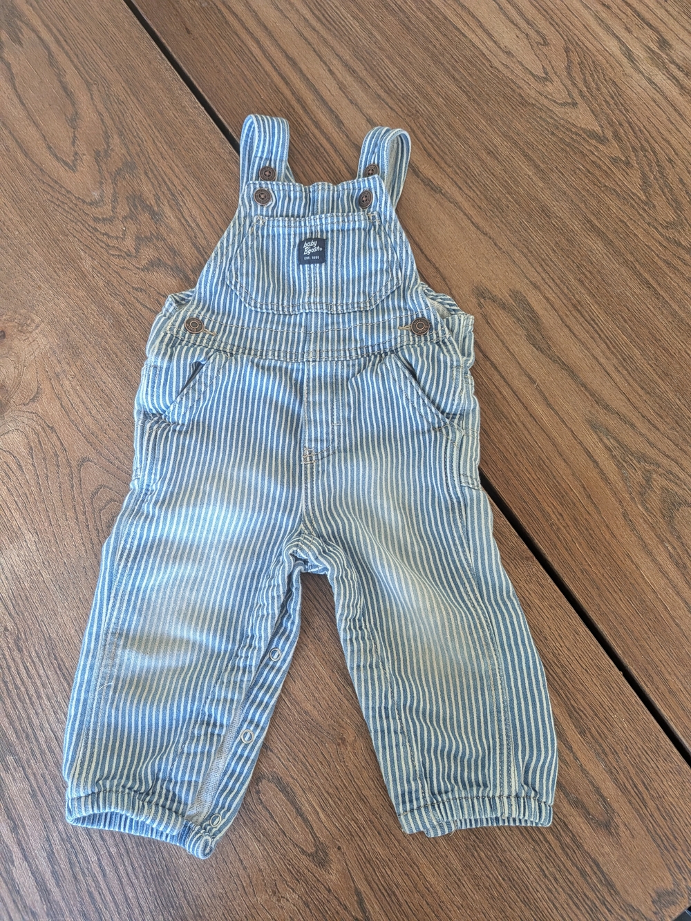 Baby B'Gosh Blue/White Striped 12mo Baby Bib Overalls Snap Leg Closure